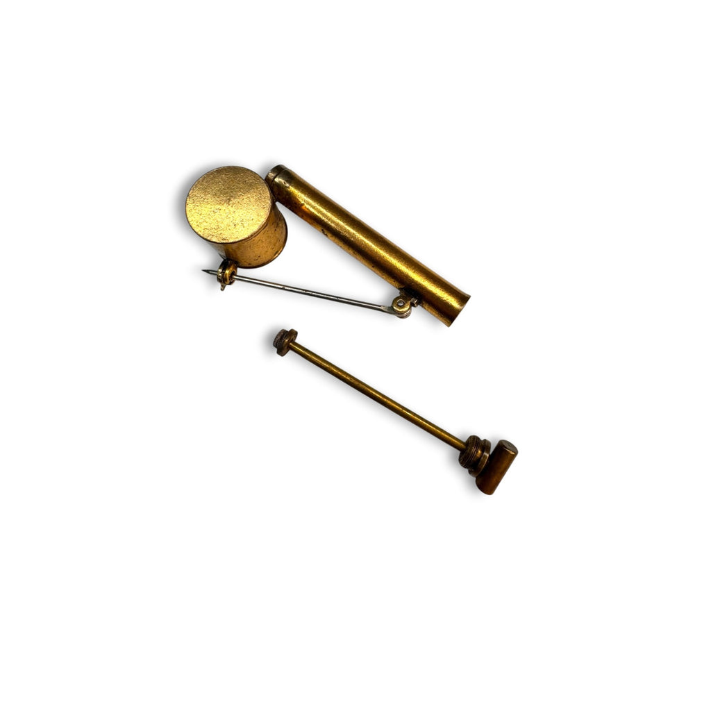 Vintage 1940s Brass Perfume Atomizer Brooch Mechanical Novelty