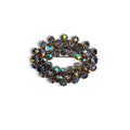Blue AB Crystal Oval Wreath Brooch Prong Set Silver Tone Pin Stop 1950s Vintage