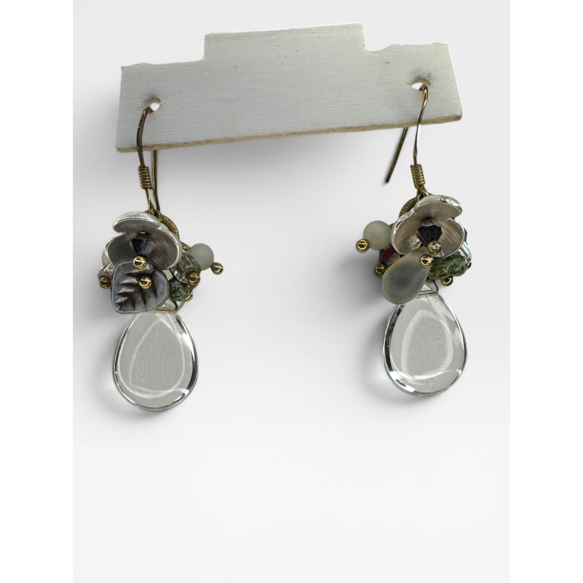 Glass Crystal Cat Eye Cluster Dangle Earrings Gold Tone Modern