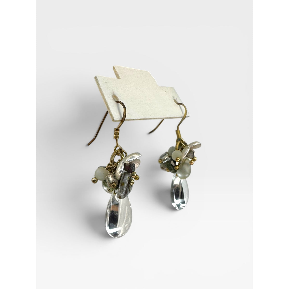 Glass Crystal Cat Eye Cluster Dangle Earrings Gold Tone Modern