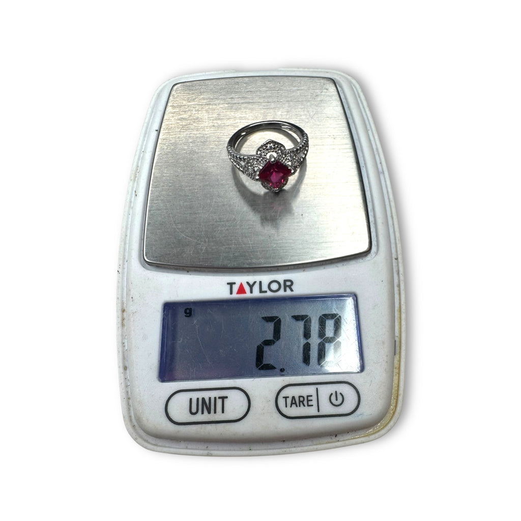 NVC Sterling Silver Ruby Glass Ring Size 6.5