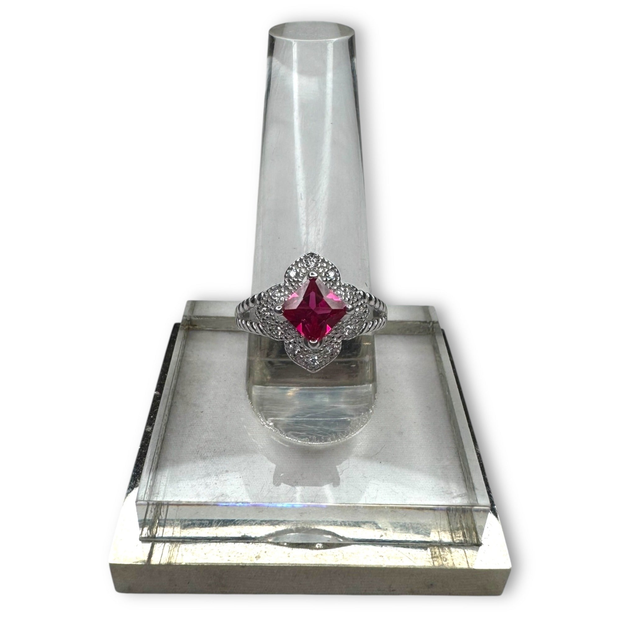 NVC Sterling Silver Ruby Glass Ring Size 6.5