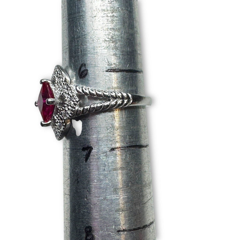 NVC Sterling Silver Ruby Glass Ring Size 6.5