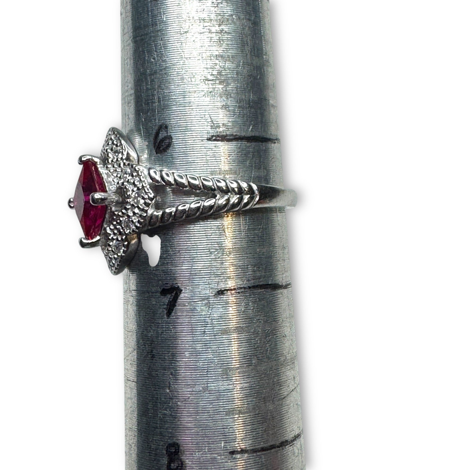NVC Sterling Silver Ruby Glass Ring Size 6.5
