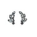 Kramer Clip on Climber Earrings Clear Crystal Silver Tone Leaf 1950s Vintage