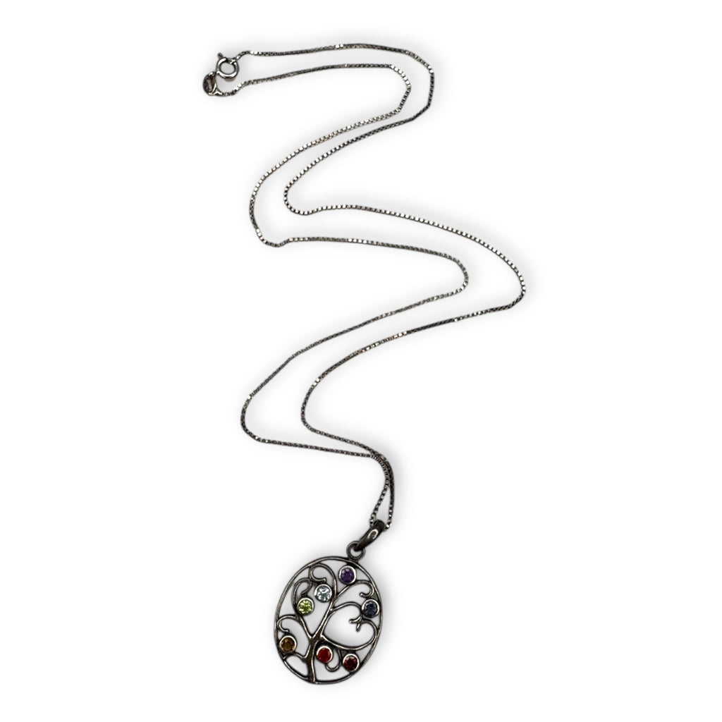 Sterling Silver Tree Of Life Gemstone Pendant Necklace 925 Box Chain 24"