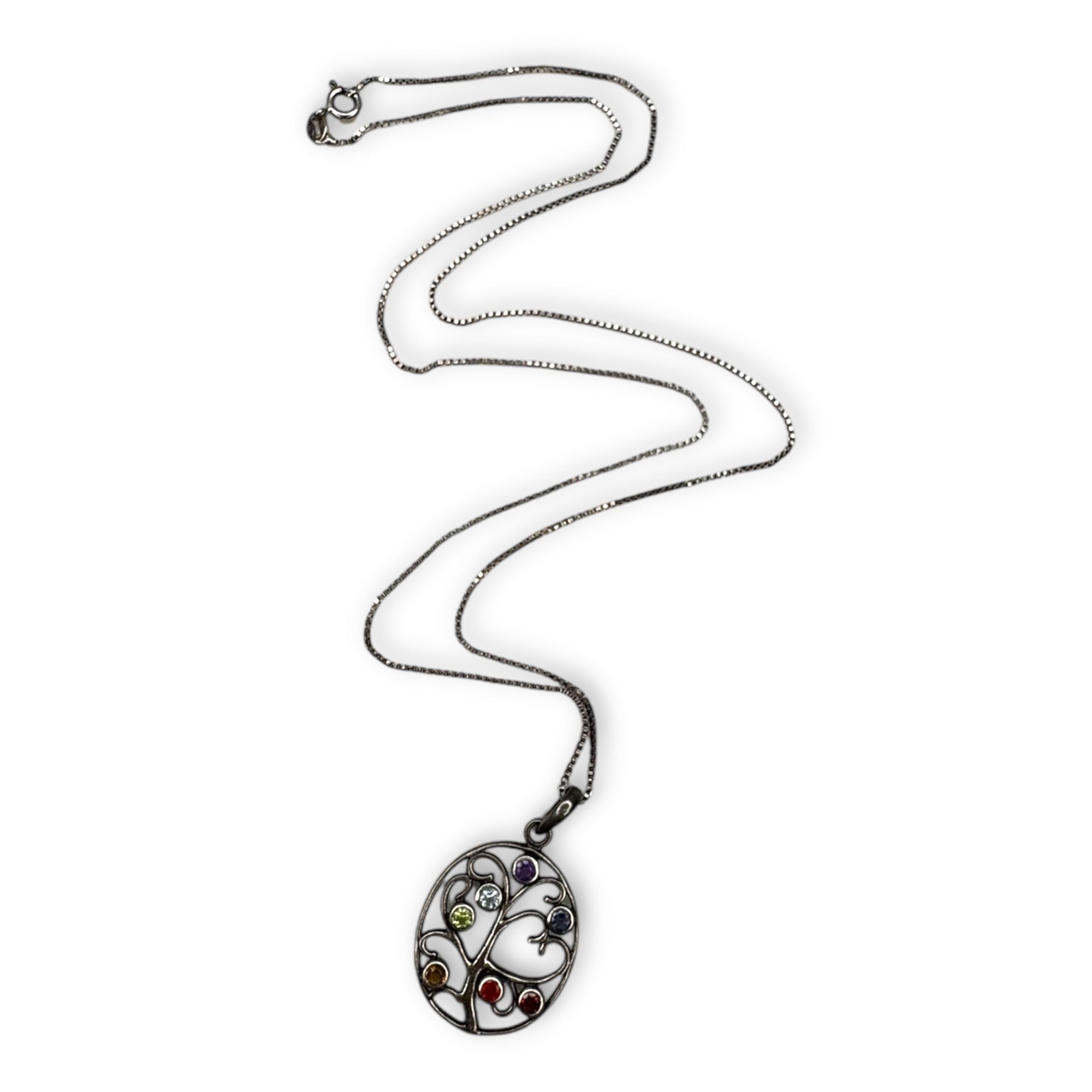 Sterling Silver Tree Of Life Gemstone Pendant Necklace 925 Box Chain 24"