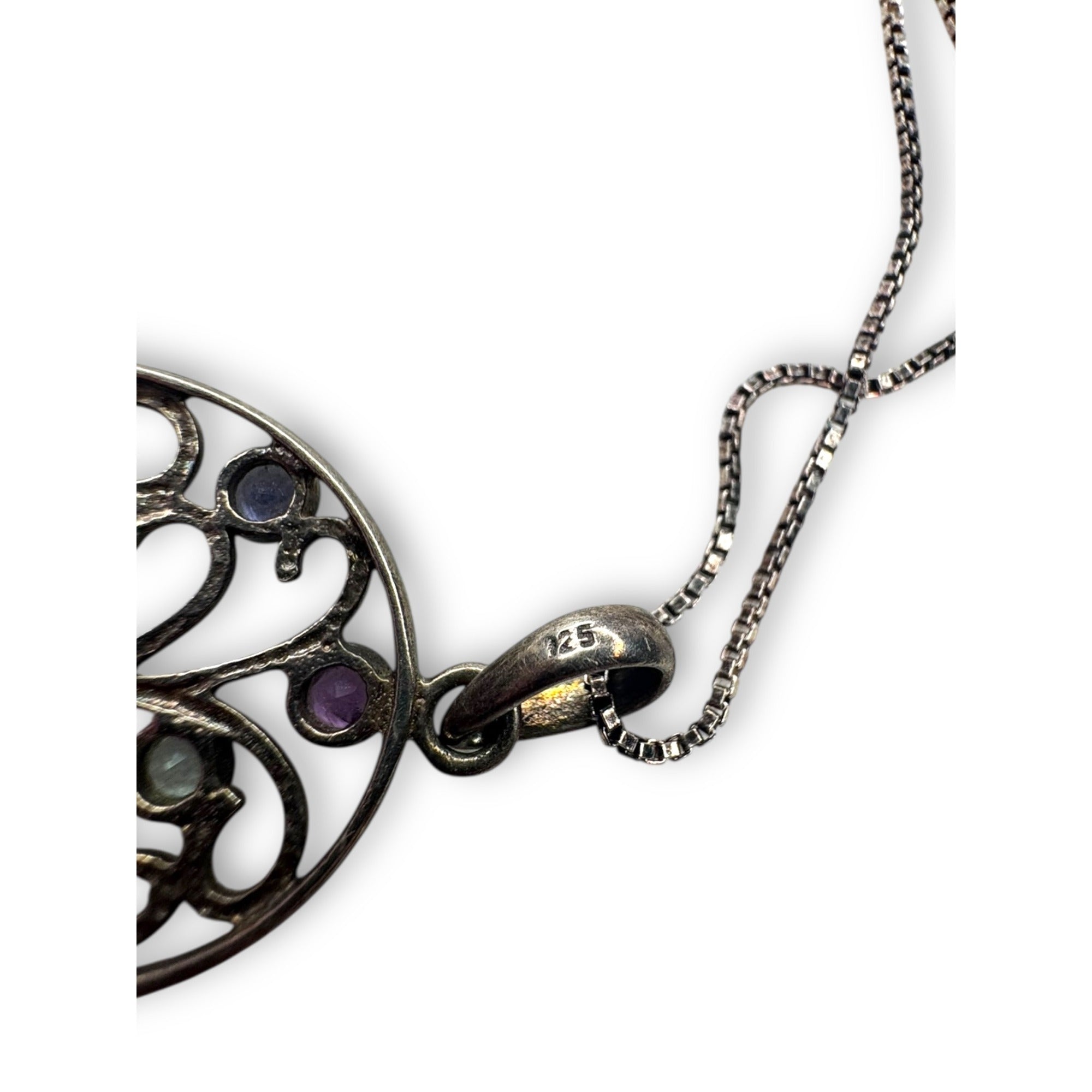 Sterling Silver Tree Of Life Gemstone Pendant Necklace 925 Box Chain 24"