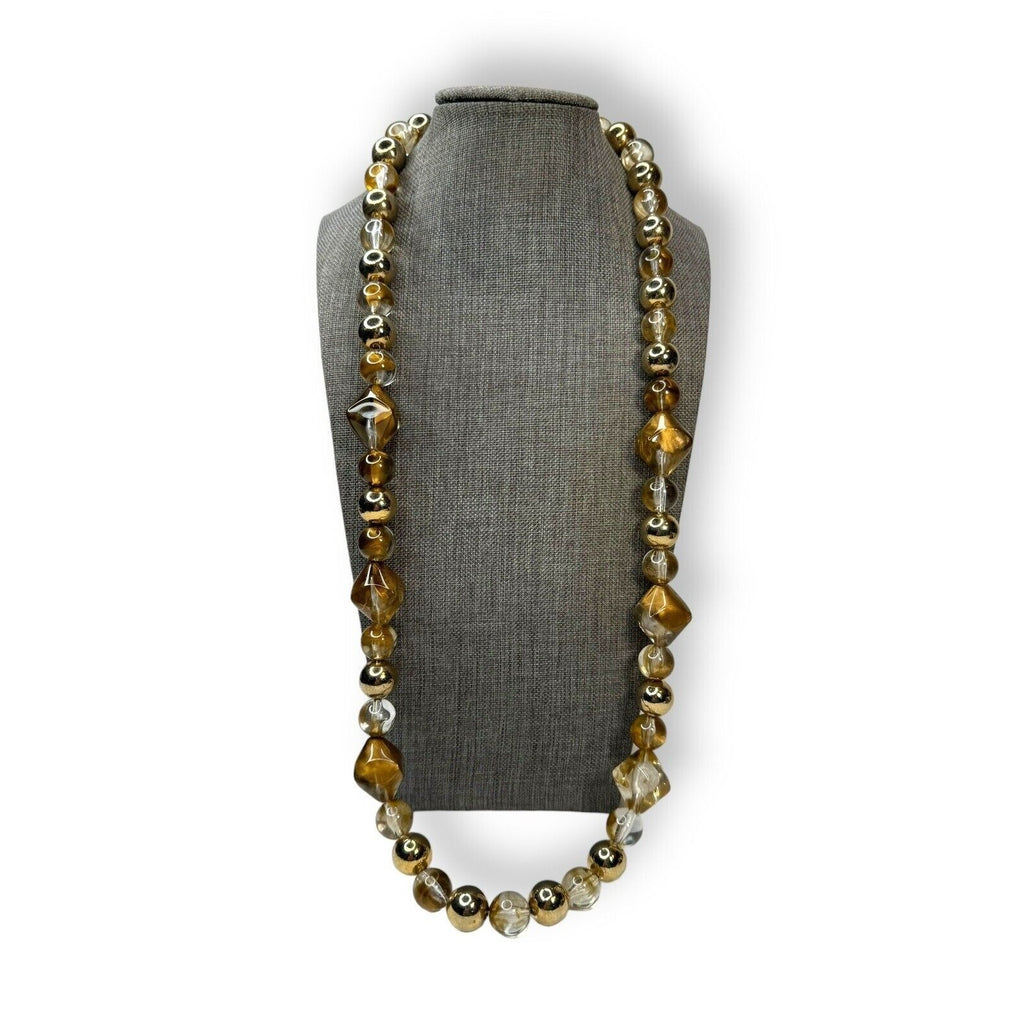 Vintage Arthur David Marbled Gold Acrylic Lucite Bead Necklace 30" UV Reactive