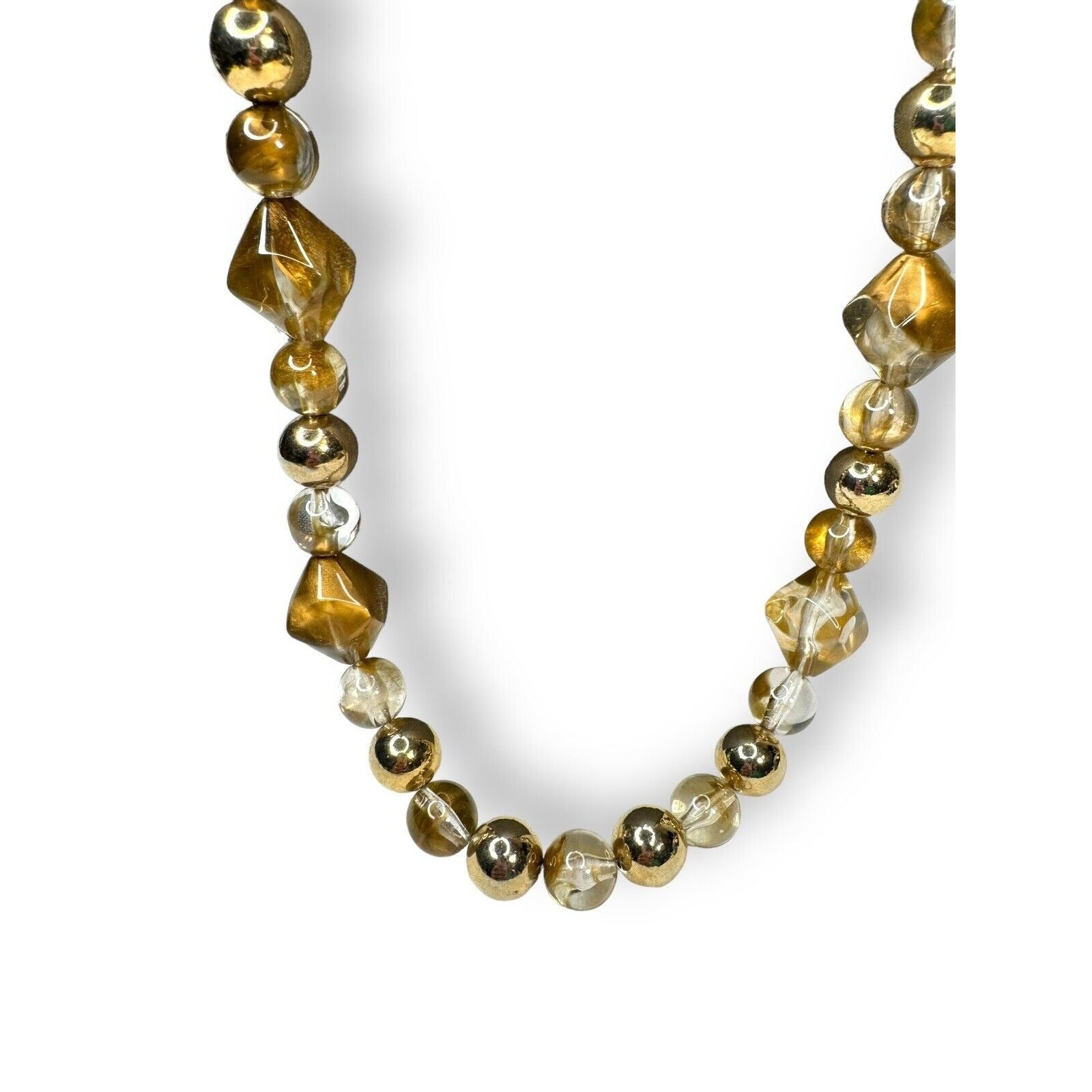 Vintage Arthur David Marbled Gold Acrylic Lucite Bead Necklace 30" UV Reactive