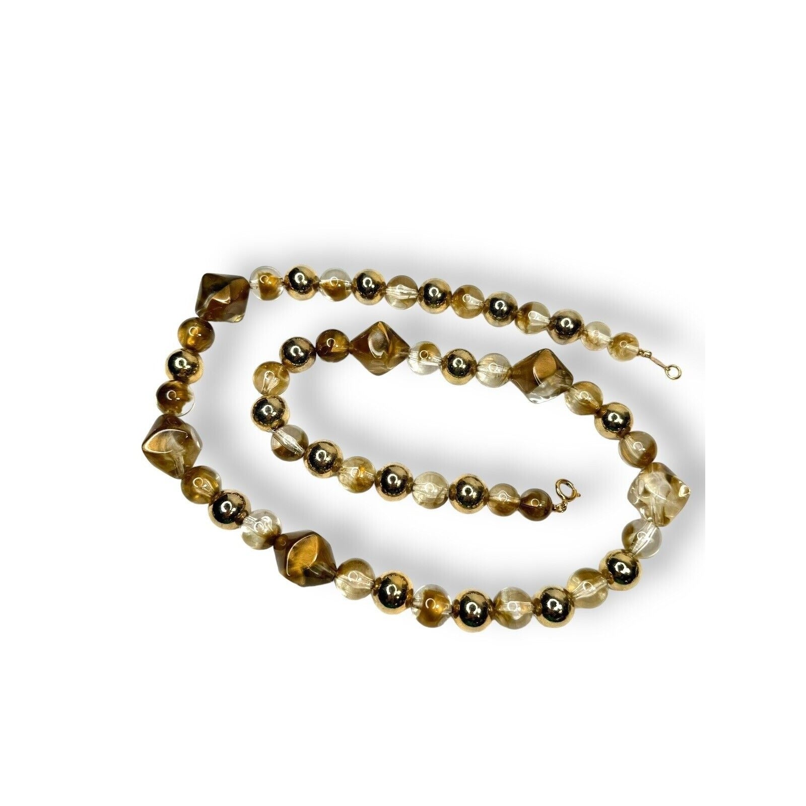 Vintage Arthur David Marbled Gold Acrylic Lucite Bead Necklace 30" UV Reactive