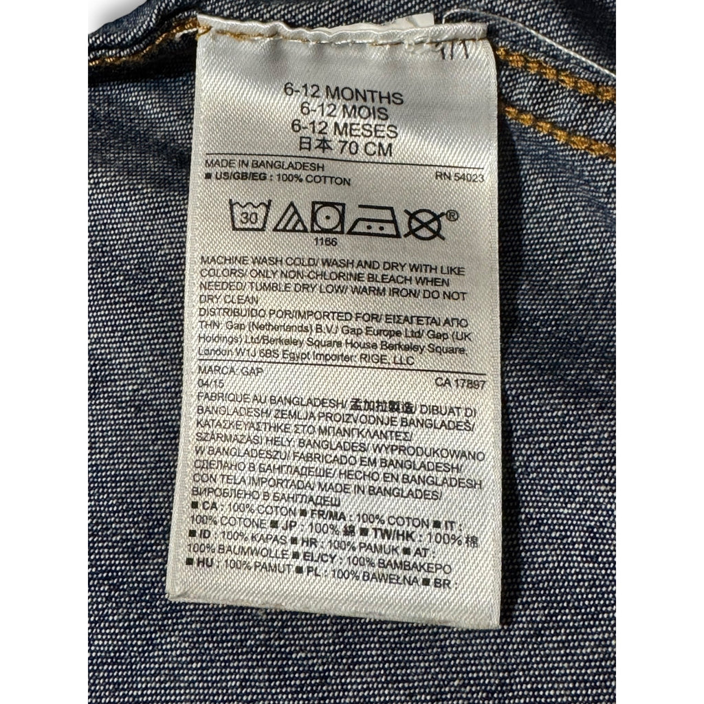 Baby Gap Denim Snap Shirt Blue Long Sleeve 6–12 Months Cotton