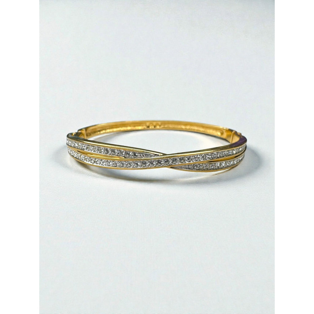 Swarovski Gold Tone Crystal Hinged Bangle Bracelet 2000s