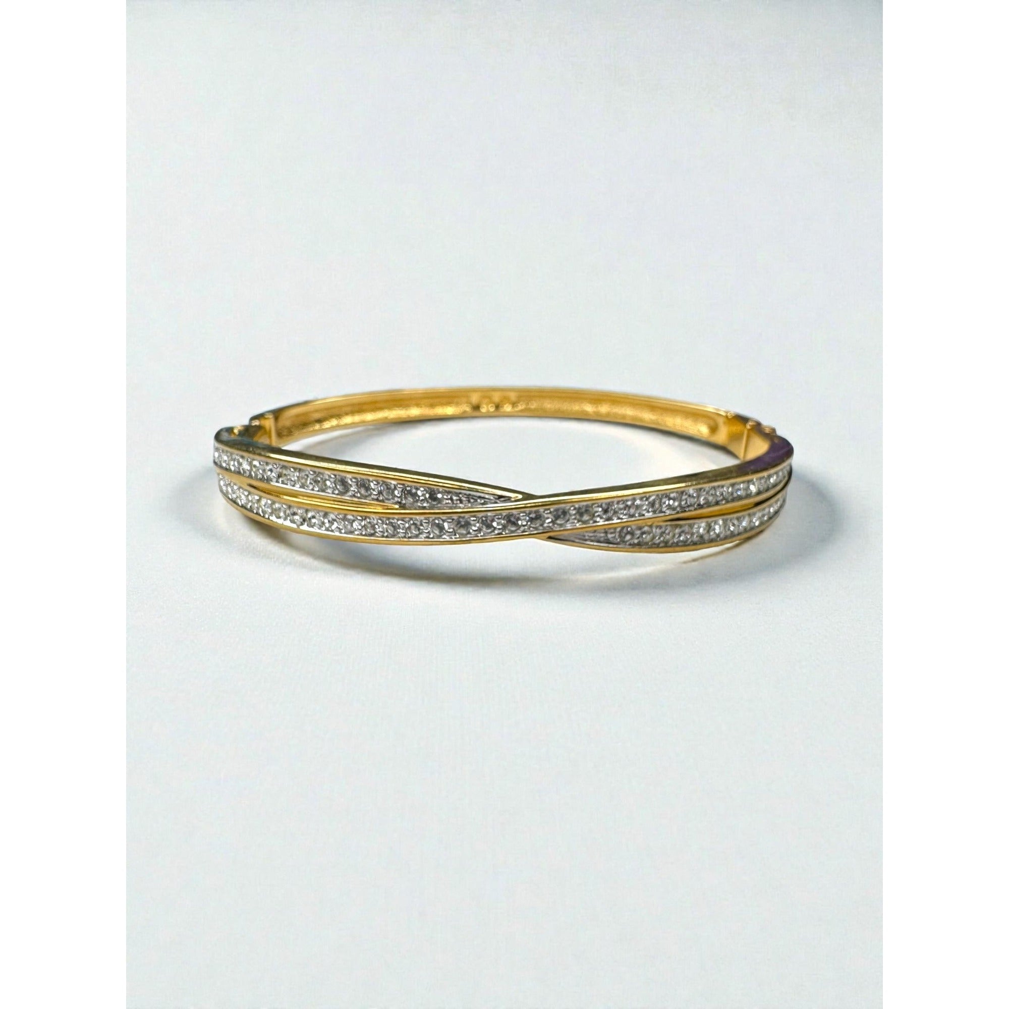 Swarovski Gold Tone Crystal Hinged Bangle Bracelet 2000s