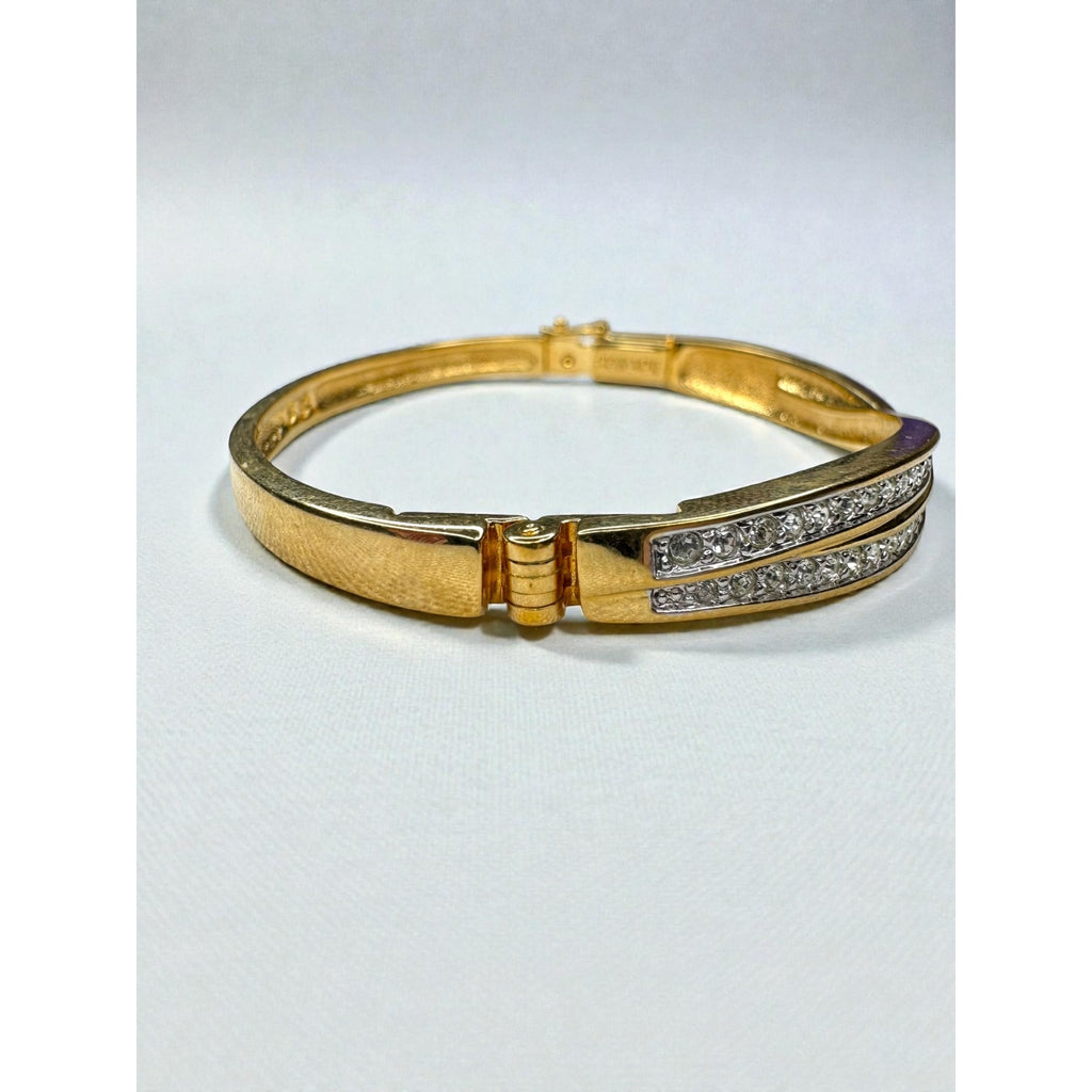 Swarovski Gold Tone Crystal Hinged Bangle Bracelet 2000s