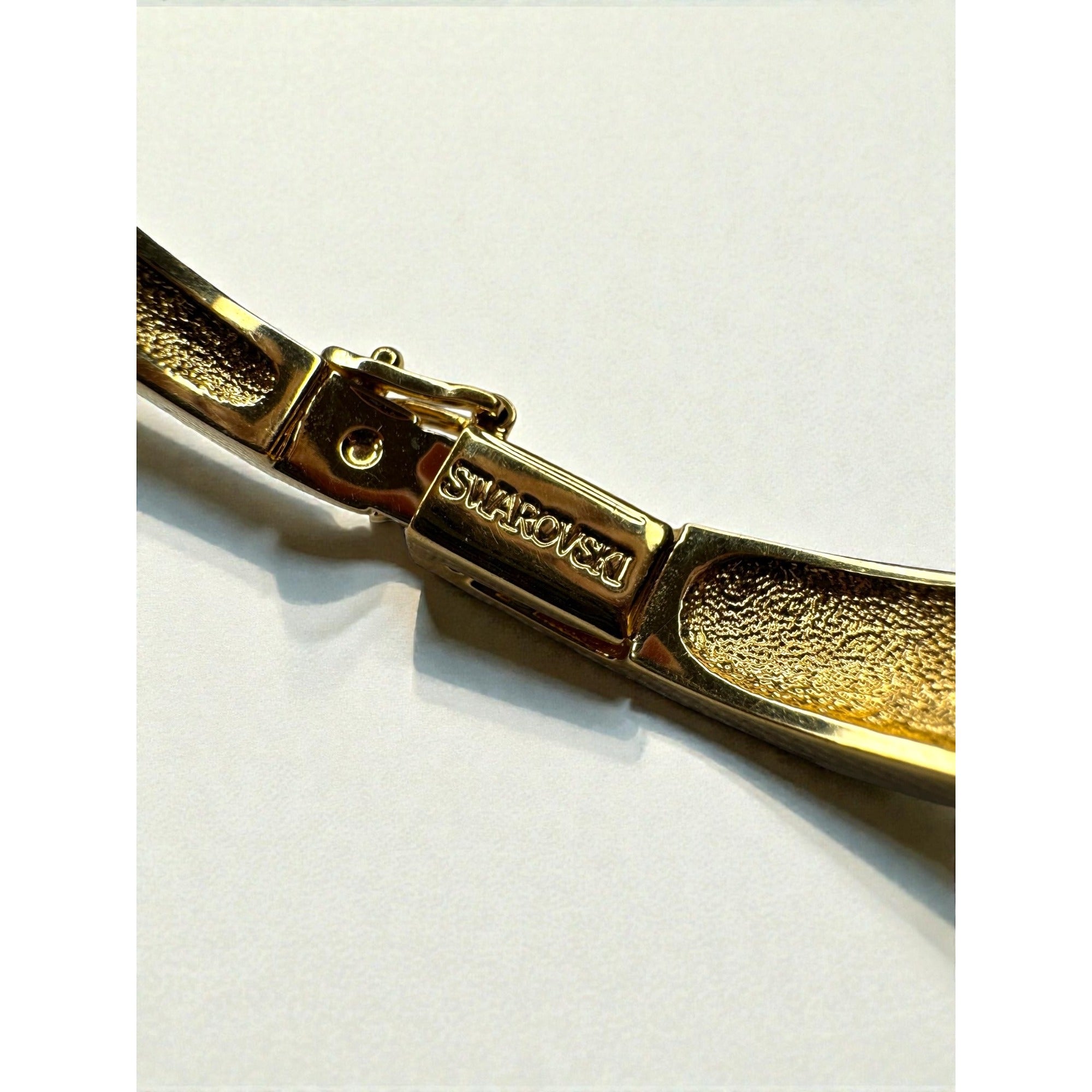 Swarovski Gold Tone Crystal Hinged Bangle Bracelet 2000s