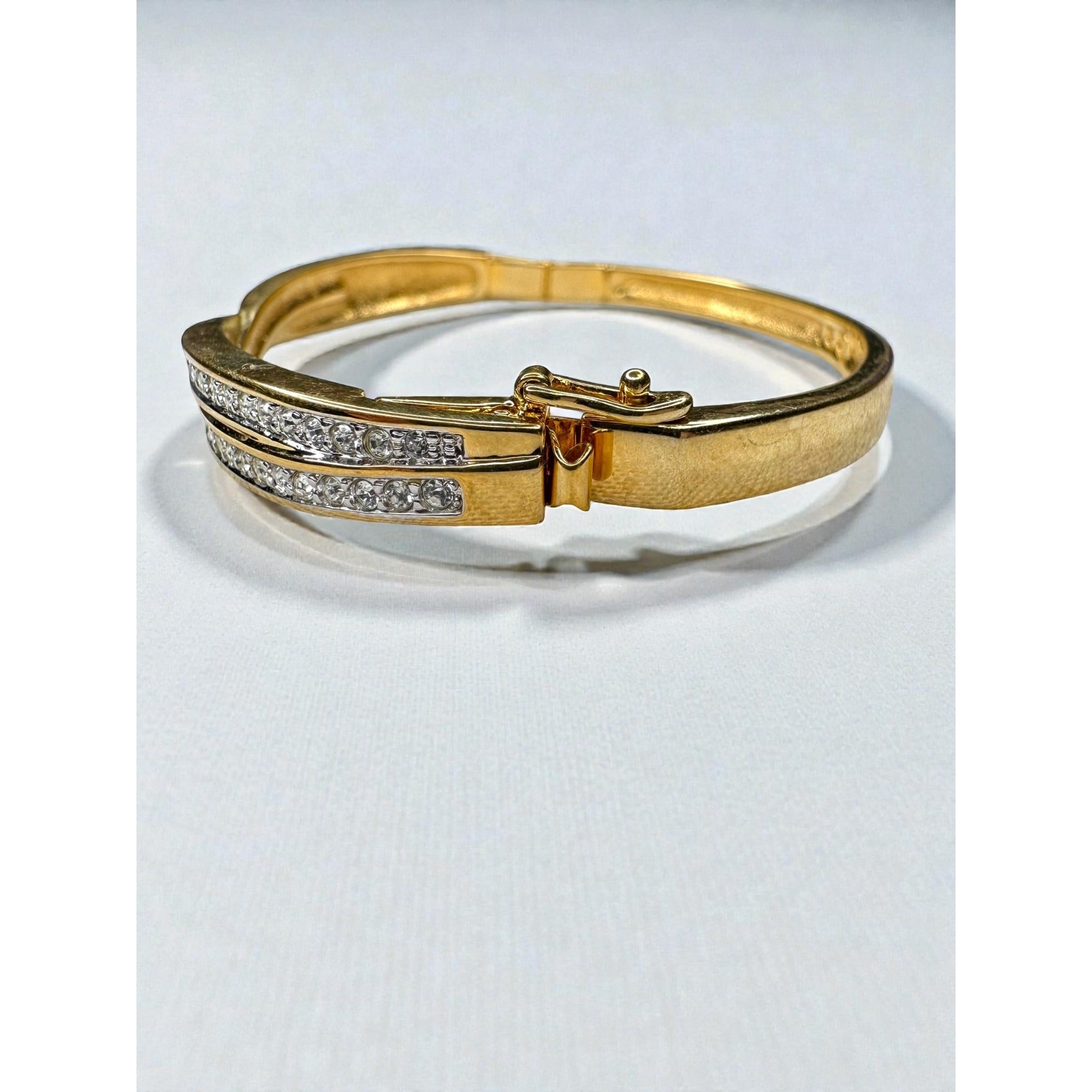 Swarovski Gold Tone Crystal Hinged Bangle Bracelet 2000s