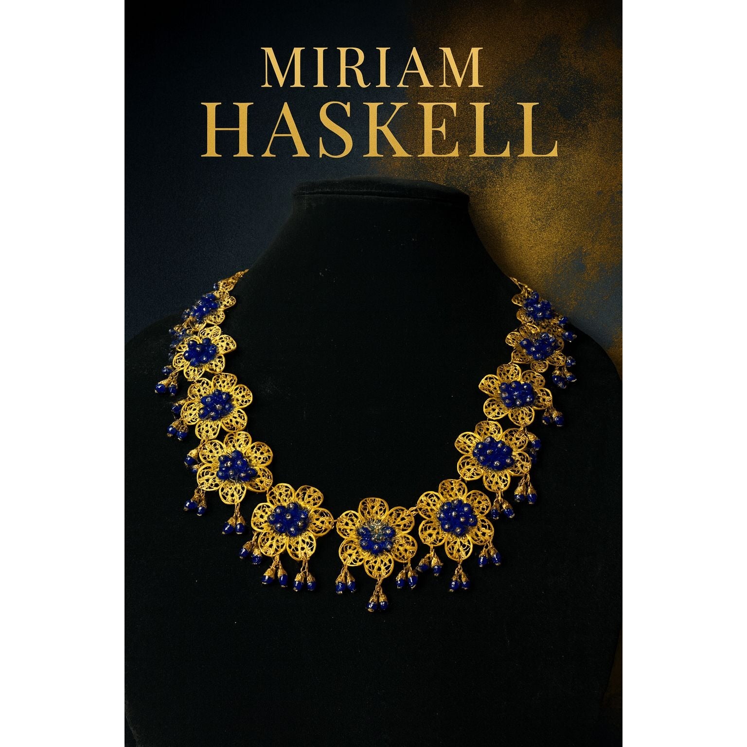Vintage Miriam Haskell Filigree Floral Necklace Blue Glass Beads 1930s Pre-war