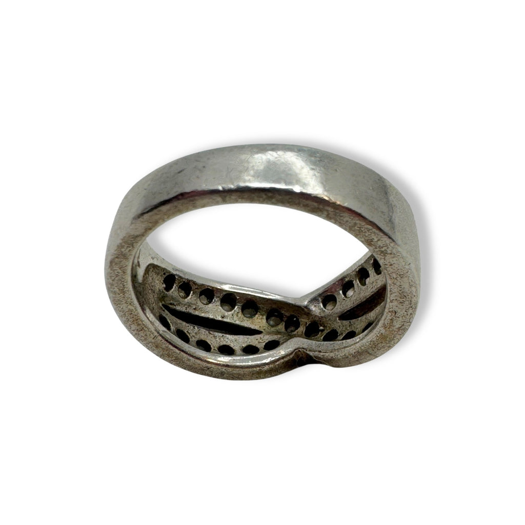 Sterling Silver Womens Swirl Ring With Glass Accents Size 7.25