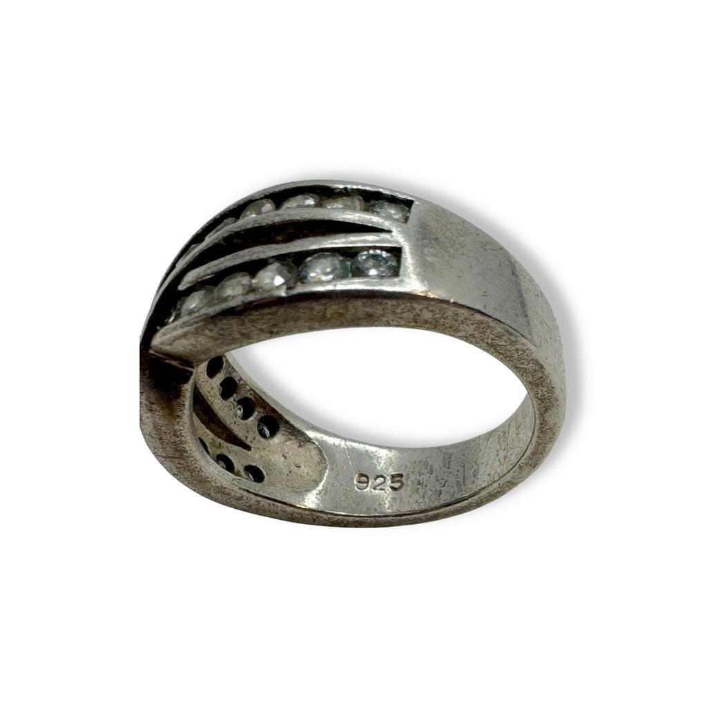 Sterling Silver Womens Swirl Ring With Glass Accents Size 7.25