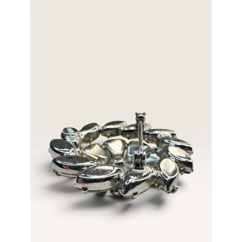 Weiss Mid Century Crystal Rhinestone Brooch Silver Tone Multi Cut Floral Vintage