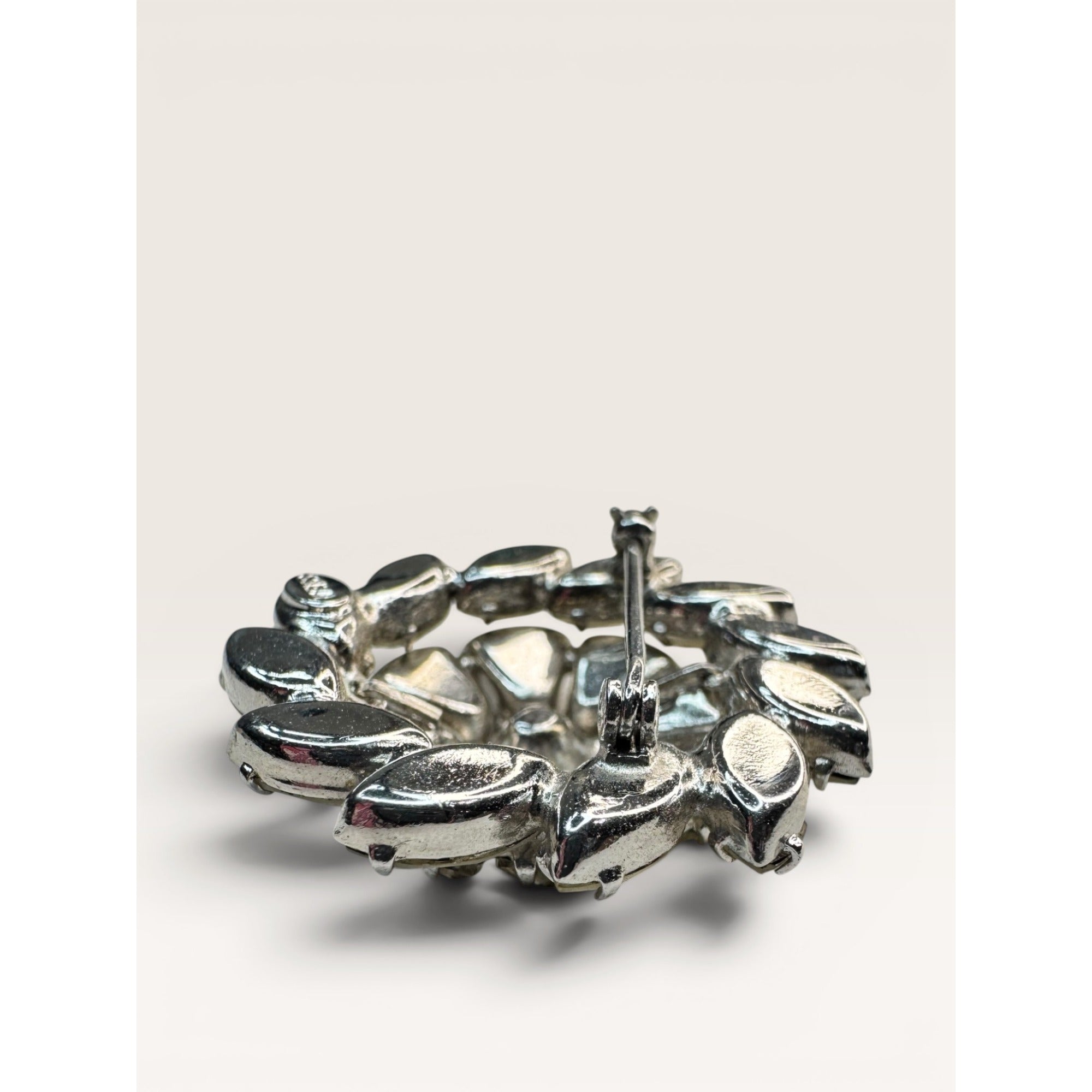 Weiss Mid Century Crystal Rhinestone Brooch Silver Tone Multi Cut Floral Vintage