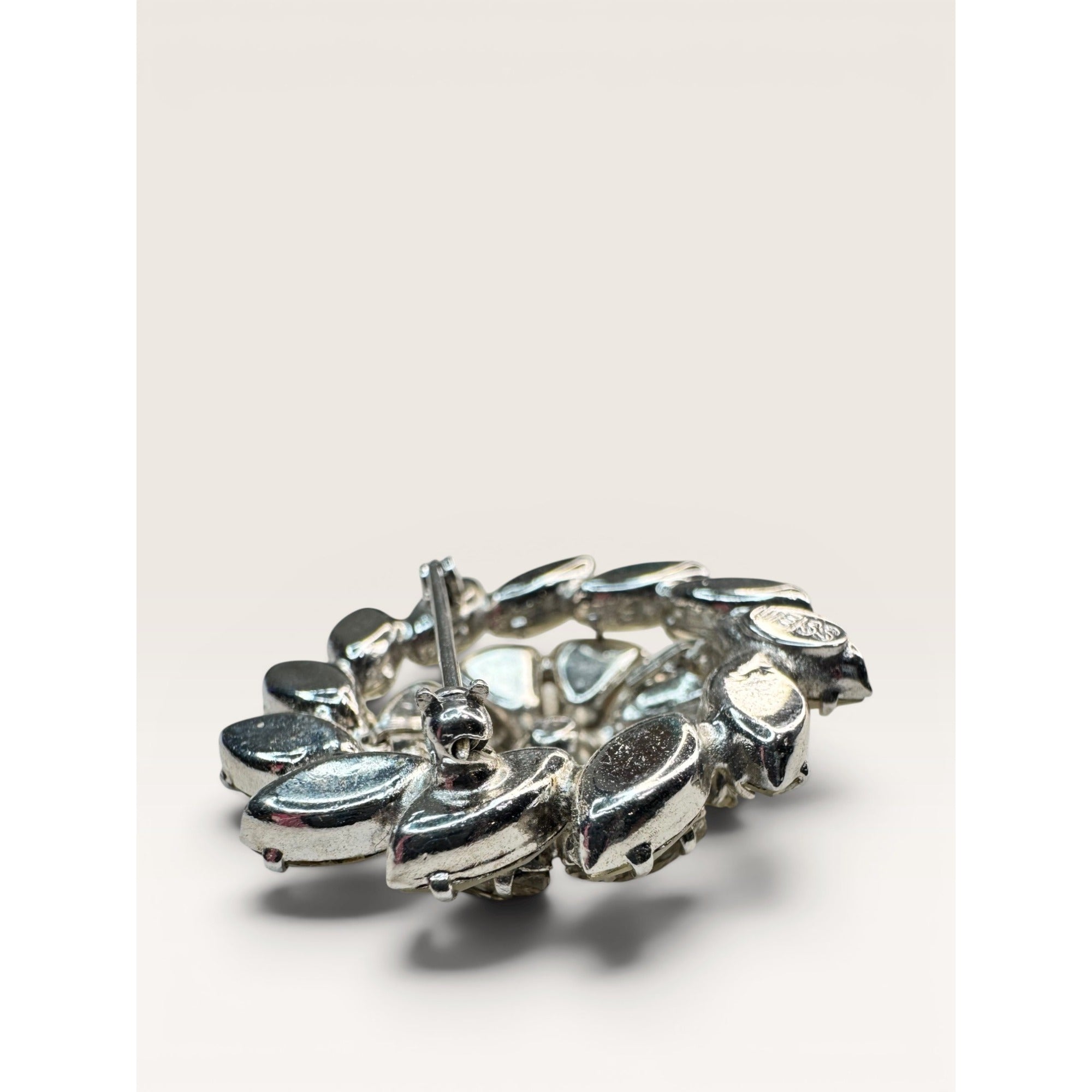 Weiss Mid Century Crystal Rhinestone Brooch Silver Tone Multi Cut Floral Vintage