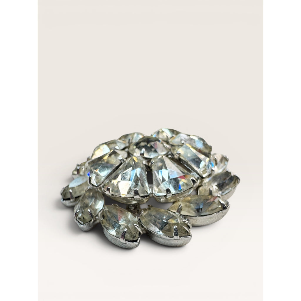 Weiss Mid Century Crystal Rhinestone Brooch Silver Tone Multi Cut Floral Vintage