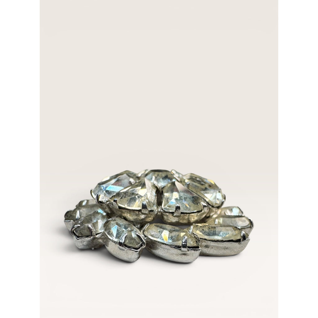 Weiss Mid Century Crystal Rhinestone Brooch Silver Tone Multi Cut Floral Vintage