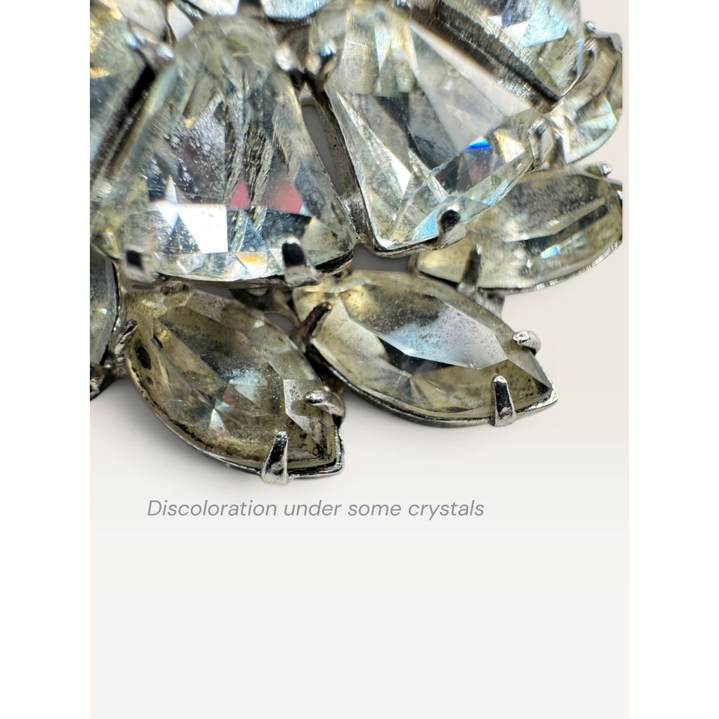 Weiss Mid Century Crystal Rhinestone Brooch Silver Tone Multi Cut Floral Vintage