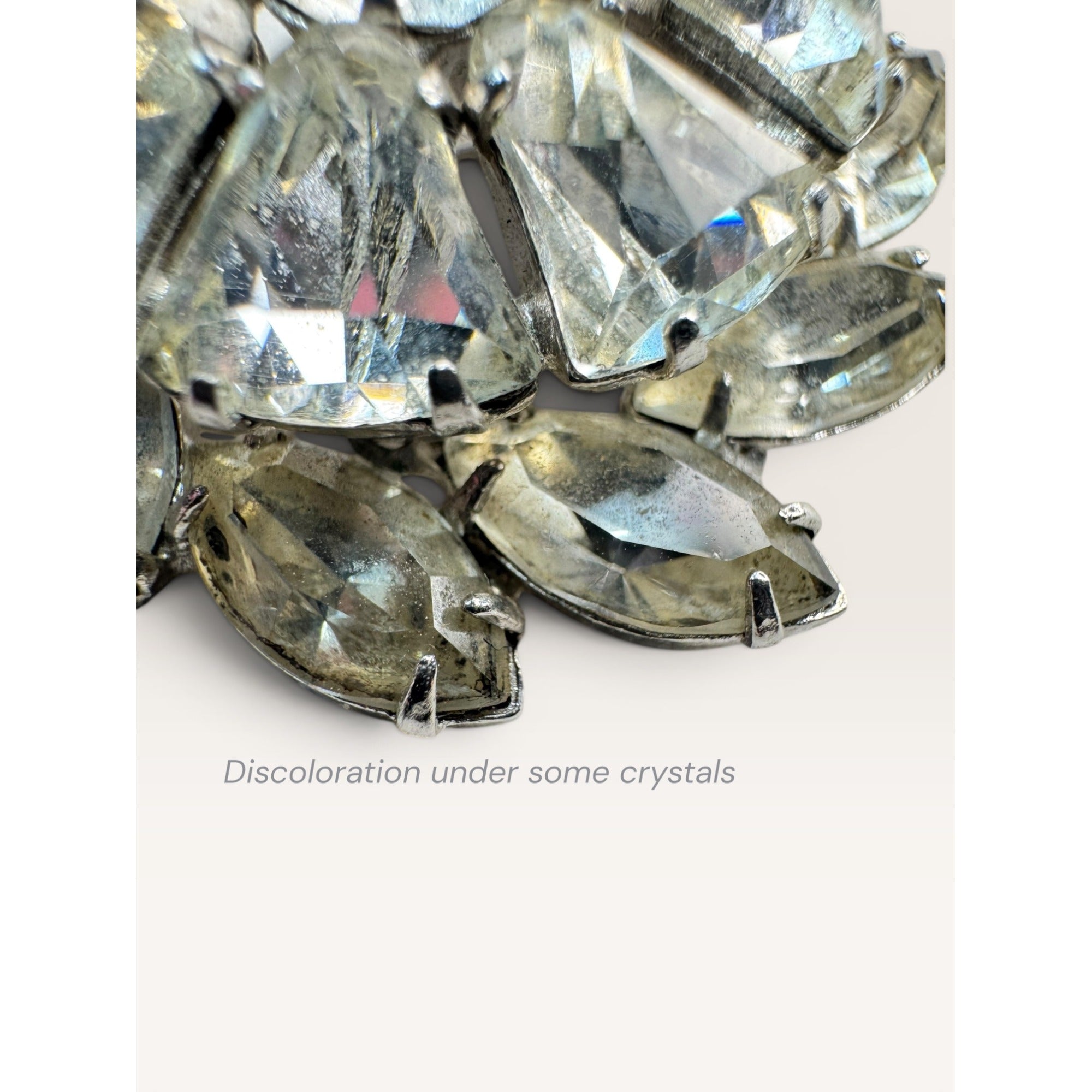 Weiss Mid Century Crystal Rhinestone Brooch Silver Tone Multi Cut Floral Vintage