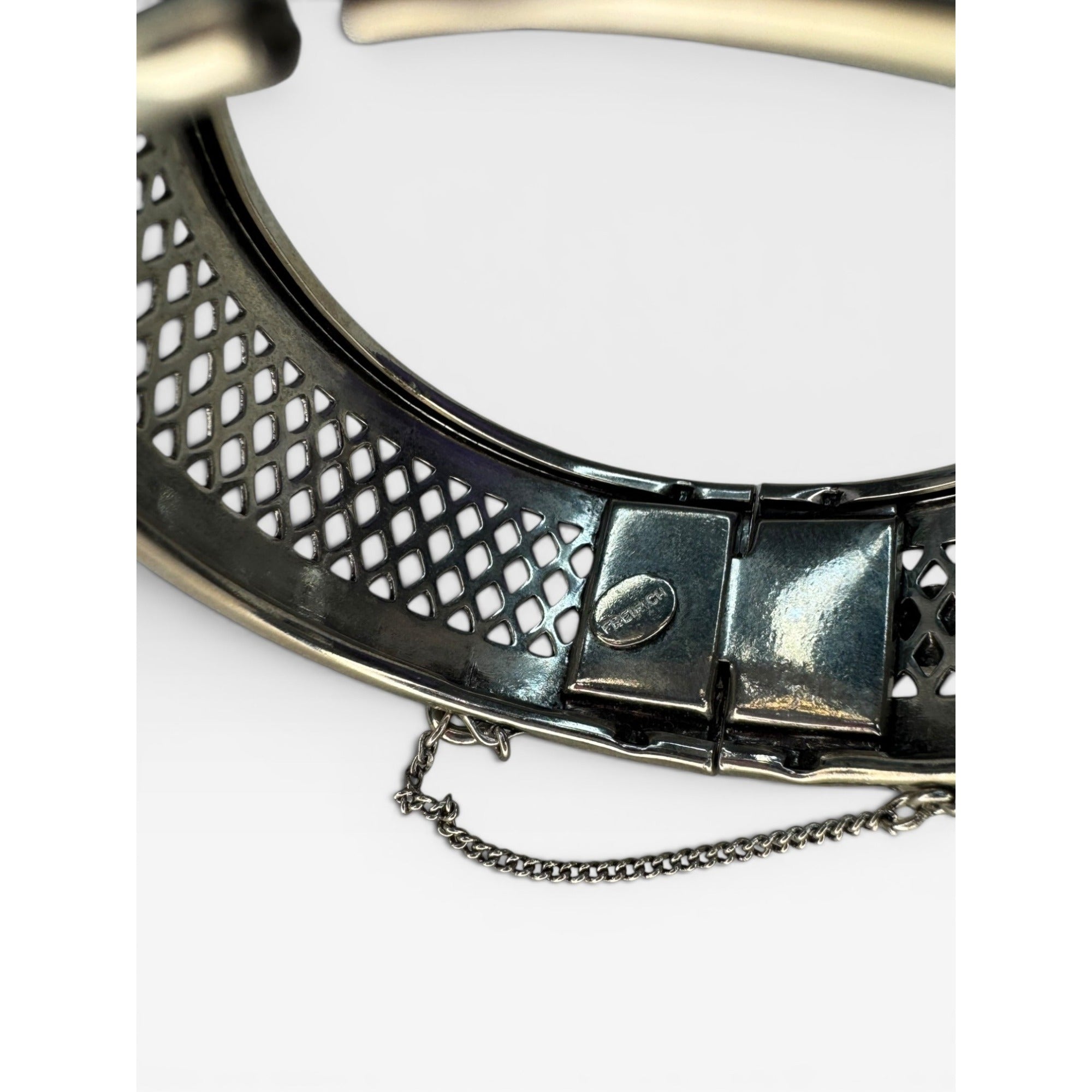 Freirich Silver Tone Evil Eye Hinged Cuff Bracelet Vintage