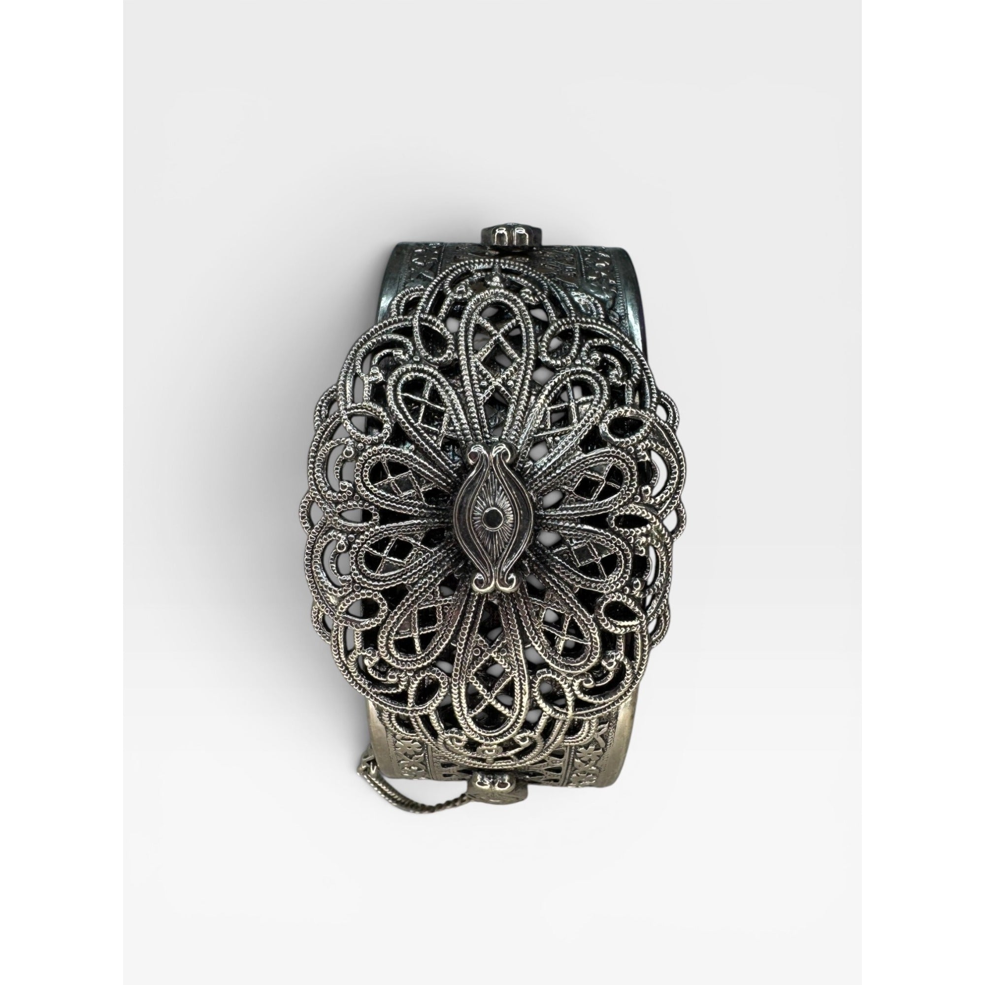 Freirich Silver Tone Evil Eye Hinged Cuff Bracelet Vintage