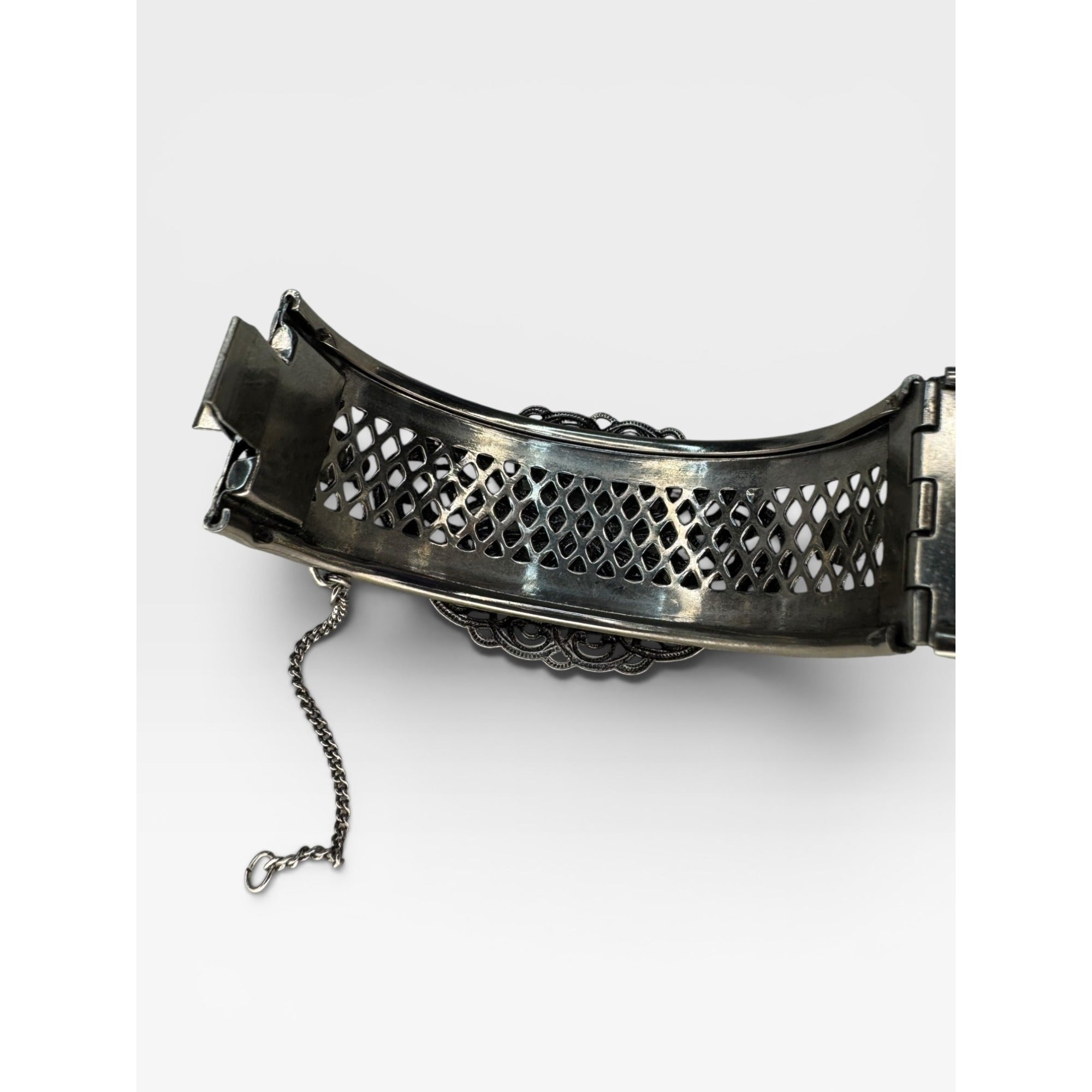 Freirich Silver Tone Evil Eye Hinged Cuff Bracelet Vintage