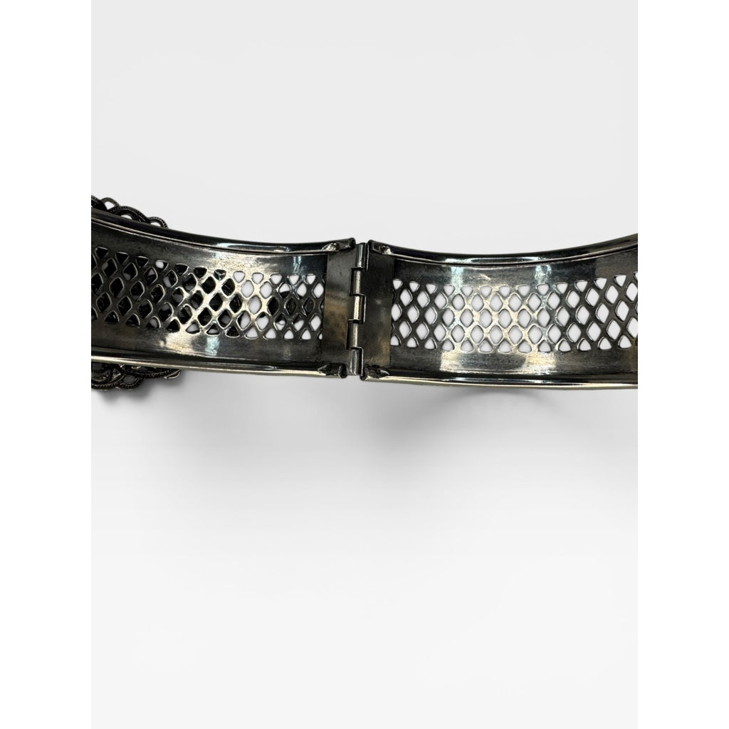 Freirich Silver Tone Evil Eye Hinged Cuff Bracelet Vintage
