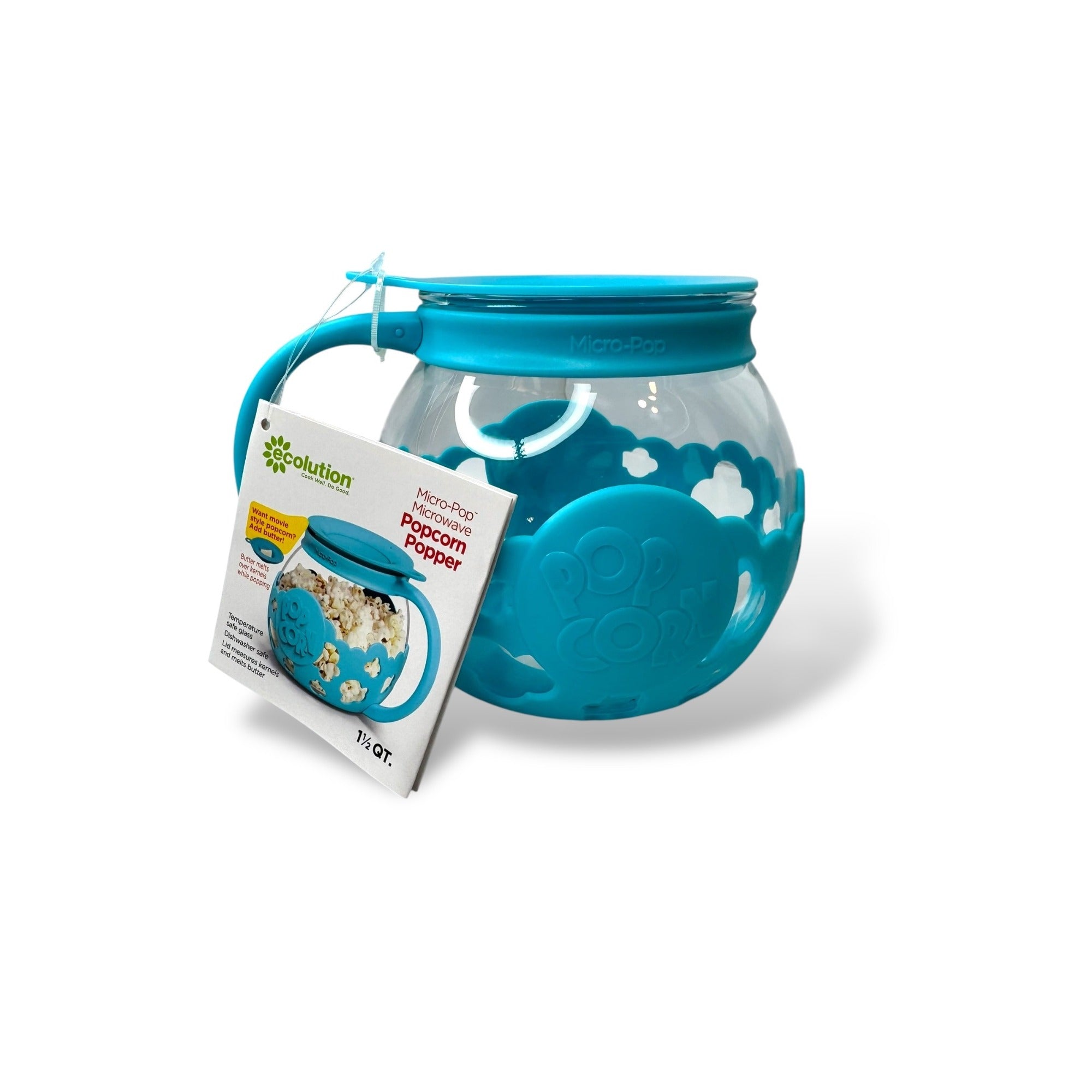 Ecolution Micro-Pop Microwave Popcorn Popper With Handle 1.5 Qt Turquoise