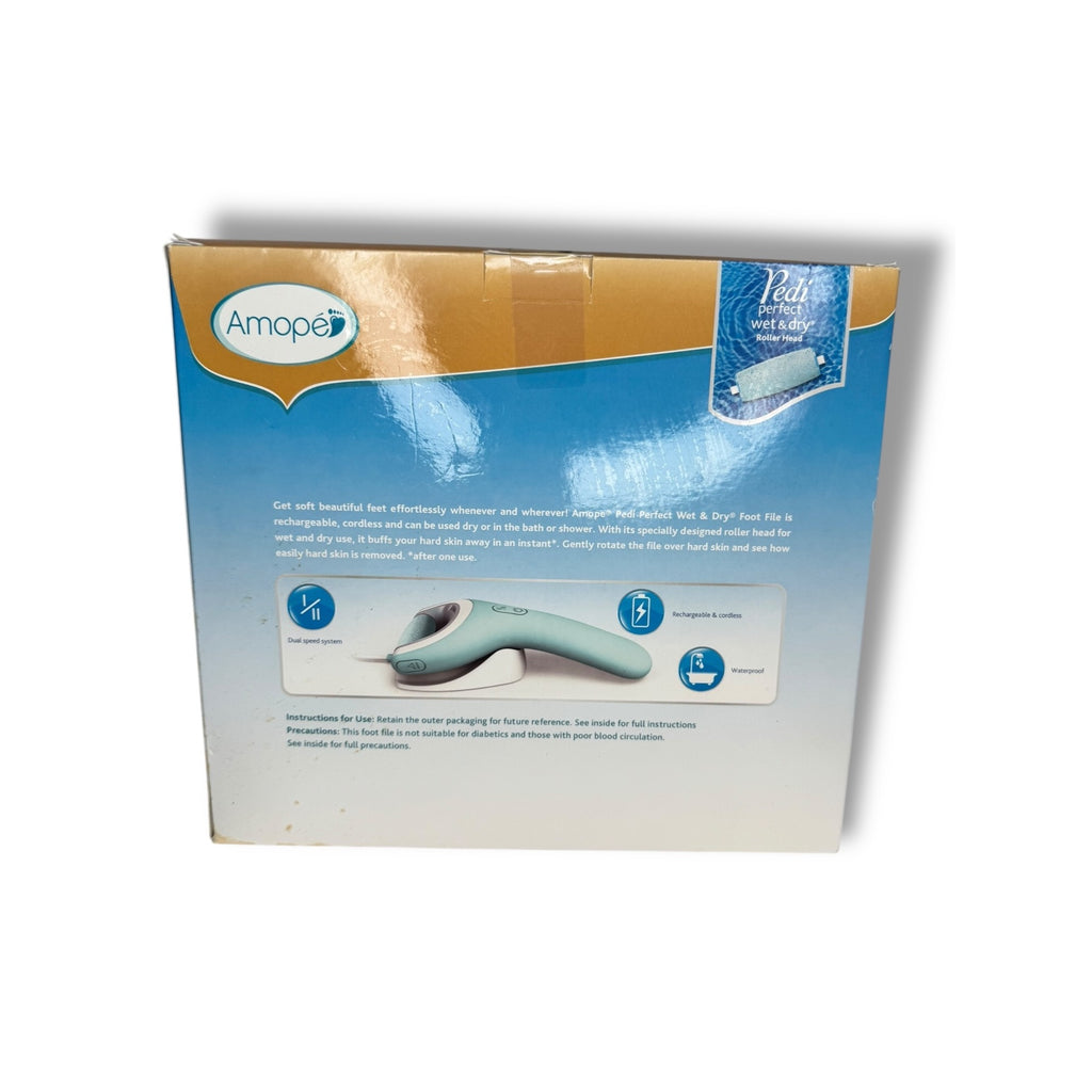 Amope Pedi Perfect Wet Dry Rechargeable Foot File With 5 Refill Roller Heads