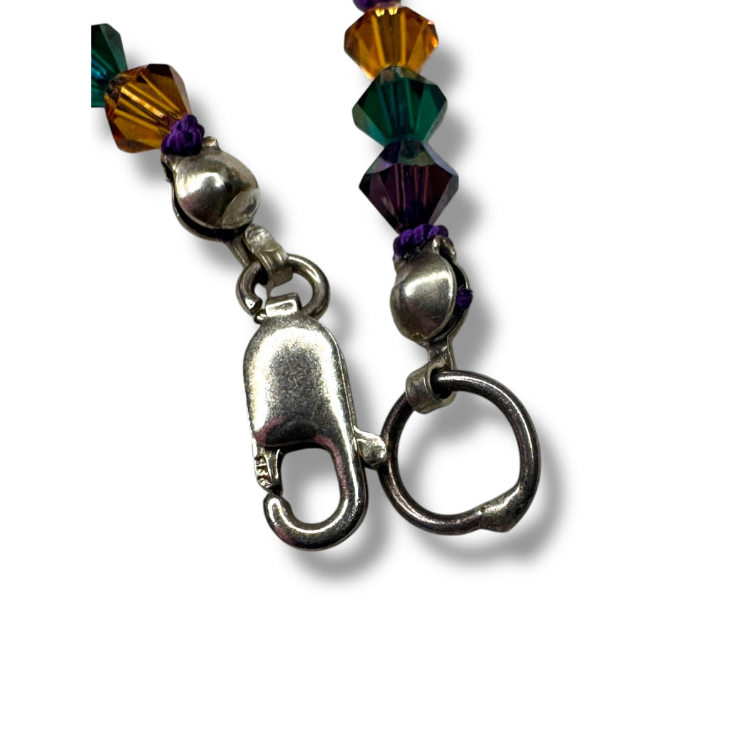Sterling Silver Crystal Beaded Necklace Lobster Claw Clasp 16"