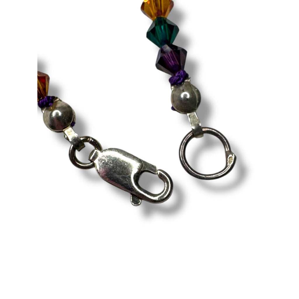 Sterling Silver Crystal Beaded Necklace Lobster Claw Clasp 16"