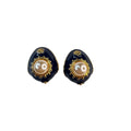 Joan Rivers Navy Enamel Faux Pearl Egg Drop Clip Earrings 1990s Vintage