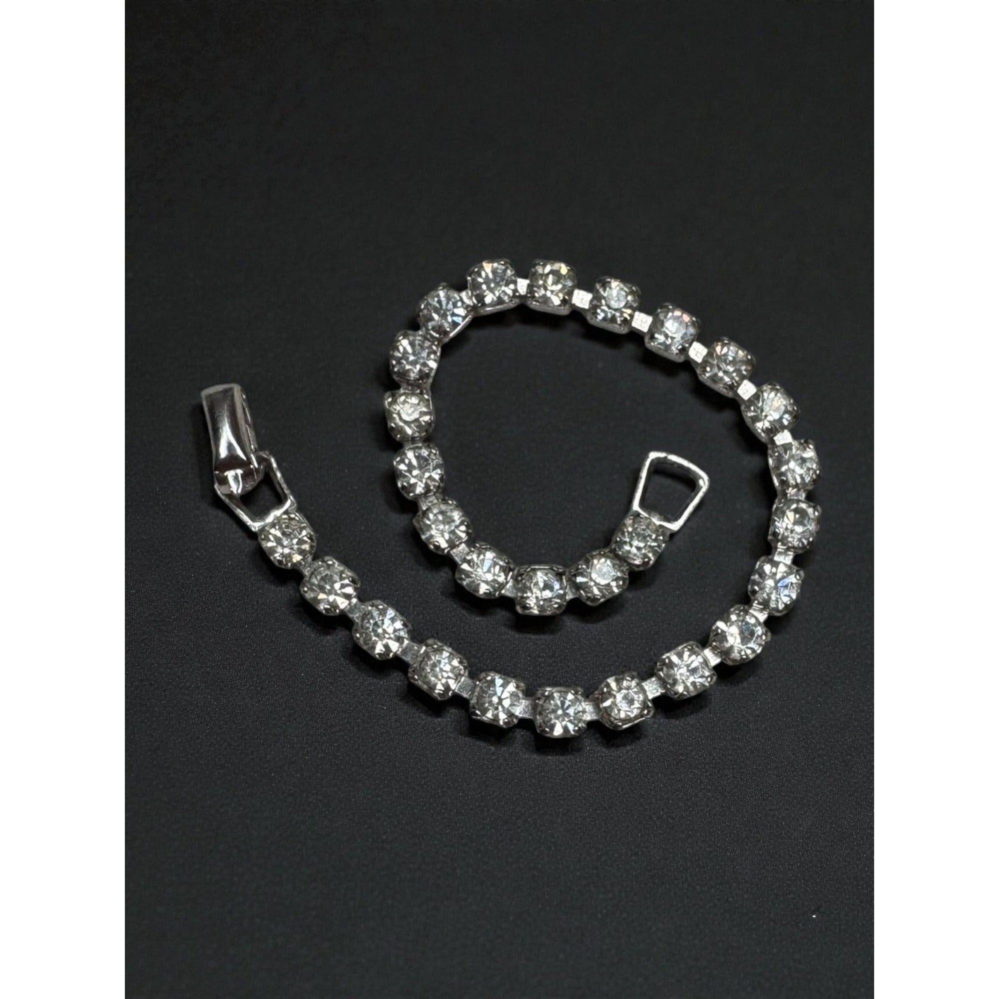 Coro Rhinestone Tennis Bracelet Silver Tone Round Crystal Bracelet Mid Century