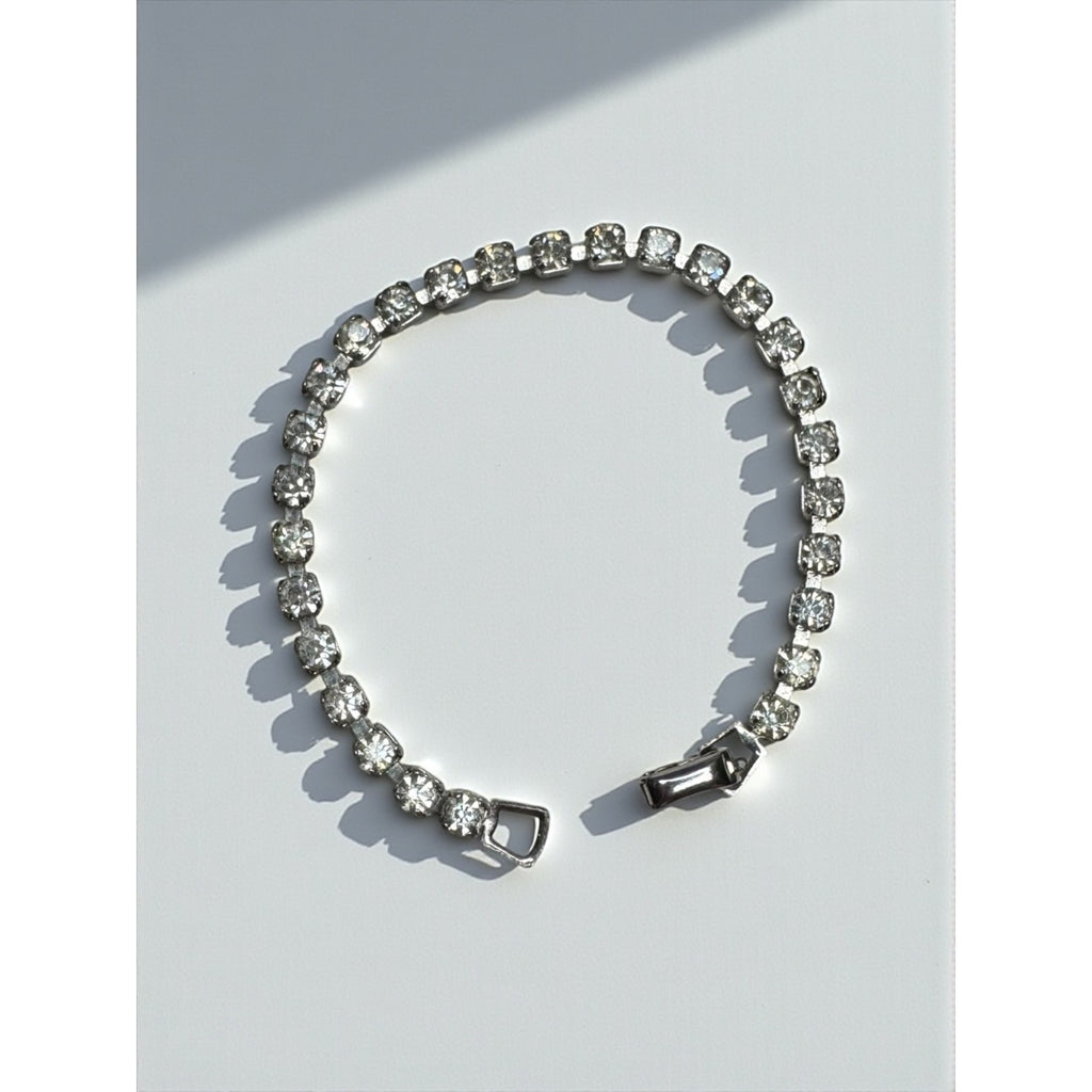 Coro Rhinestone Tennis Bracelet Silver Tone Round Crystal Bracelet Mid Century