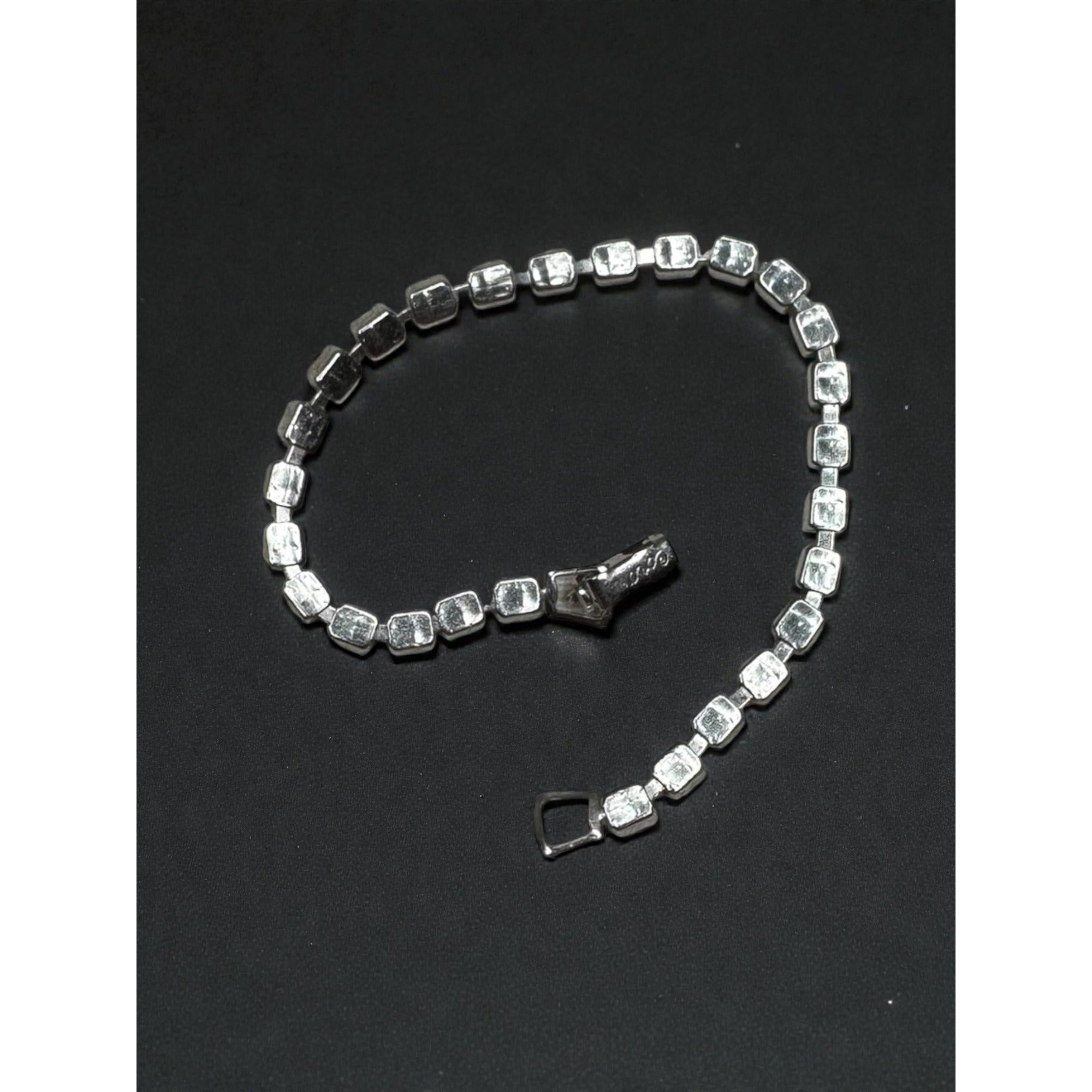 Coro Rhinestone Tennis Bracelet Silver Tone Round Crystal Bracelet Mid Century