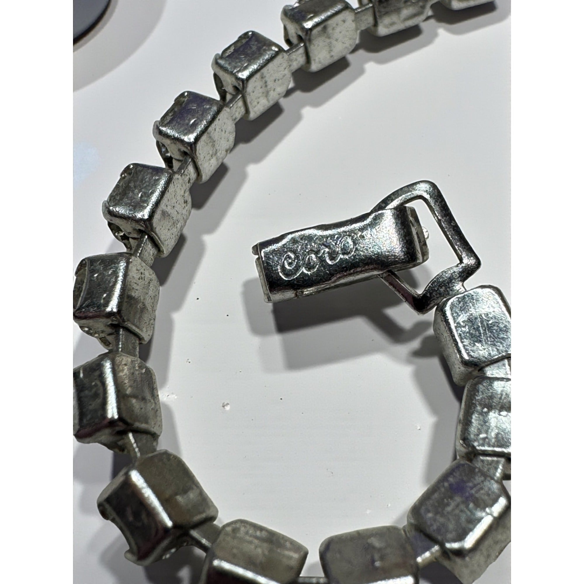 Coro Rhinestone Tennis Bracelet Silver Tone Round Crystal Bracelet Mid Century