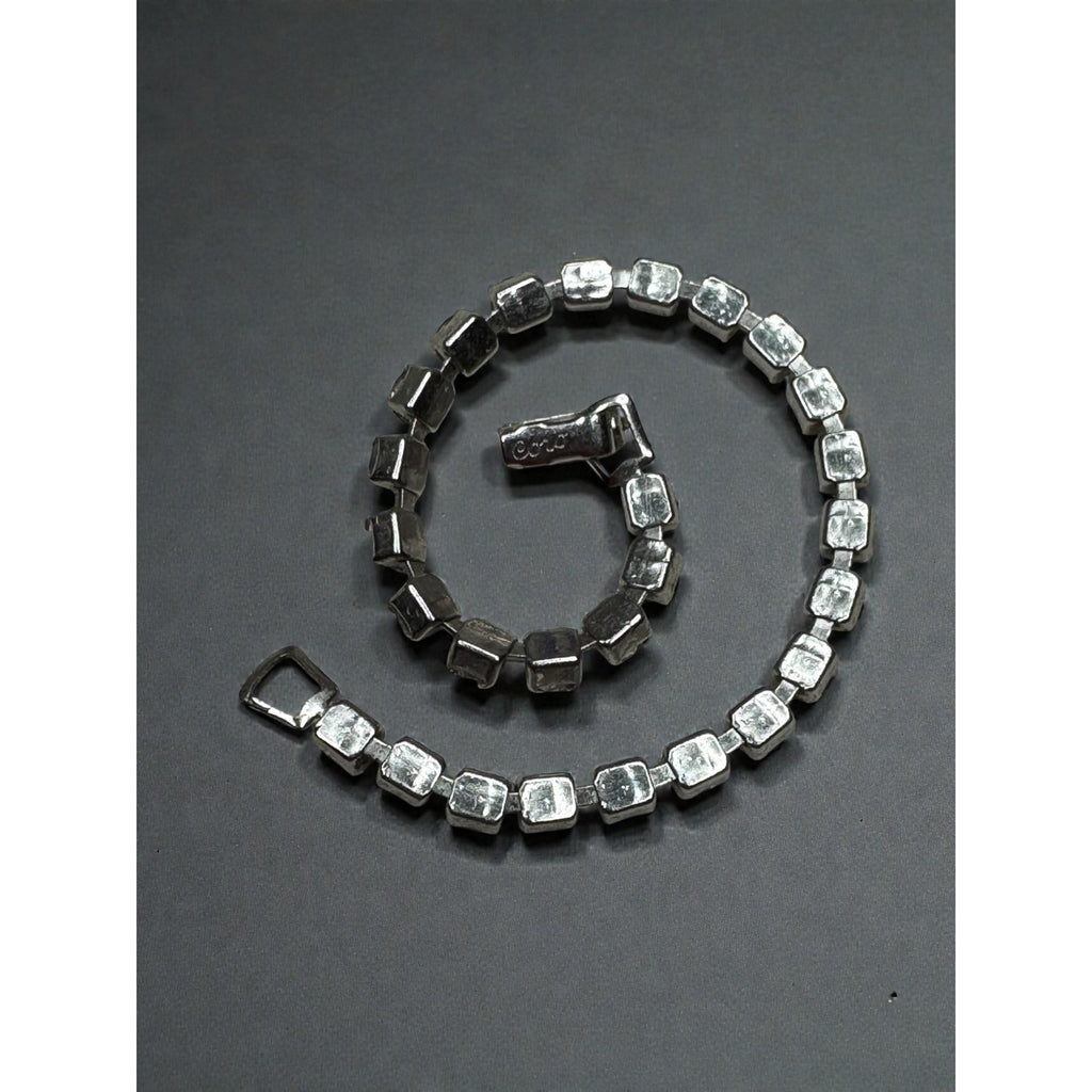 Coro Rhinestone Tennis Bracelet Silver Tone Round Crystal Bracelet Mid Century