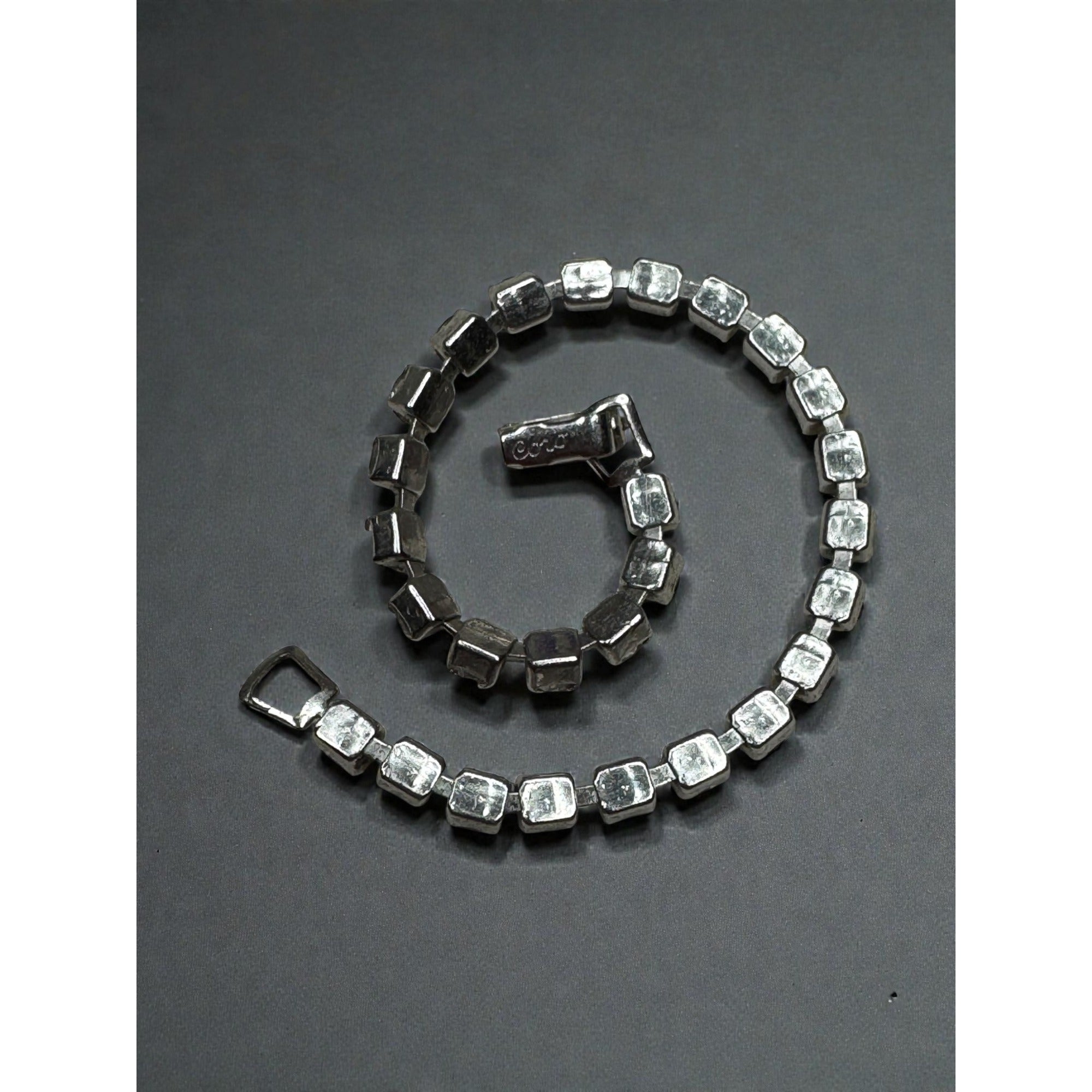 Coro Rhinestone Tennis Bracelet Silver Tone Round Crystal Bracelet Mid Century