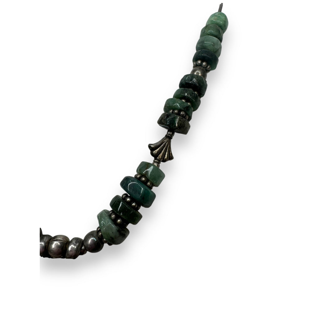 Handmade Sterling Tribal Emerald Necklace Bull Amulet Rajasthan Afghan Style