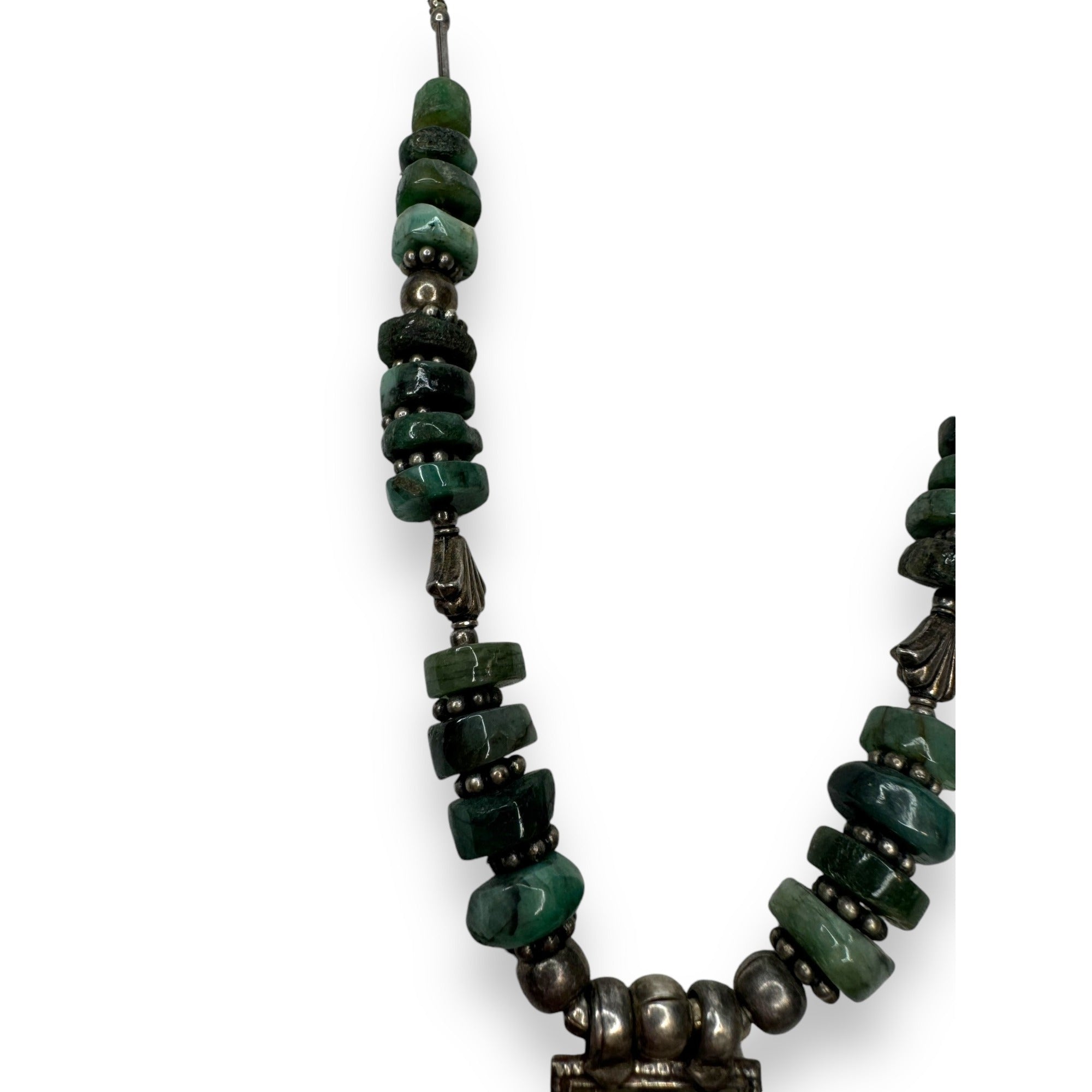 Handmade Sterling Tribal Emerald Necklace Bull Amulet Rajasthan Afghan Style
