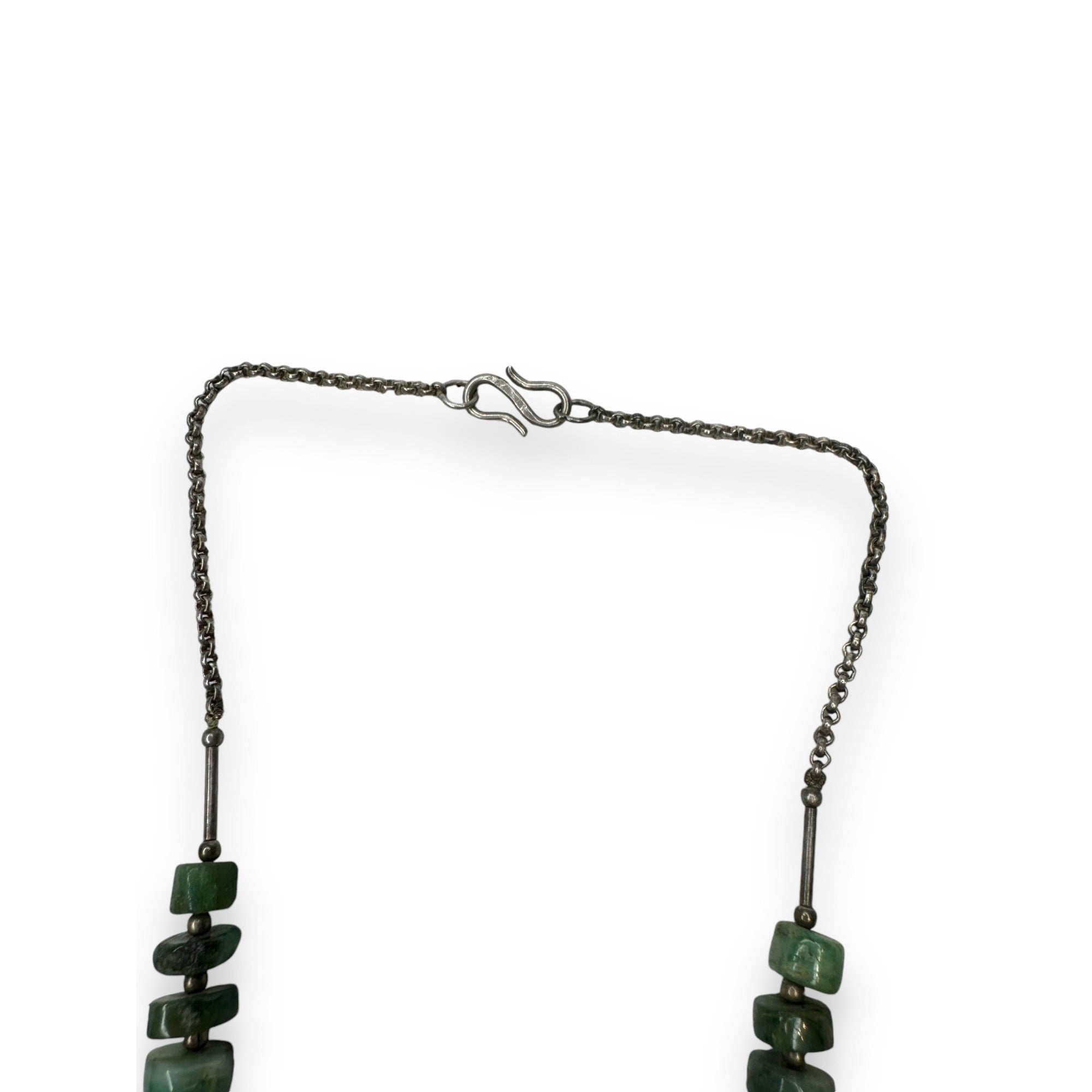 Handmade Sterling Tribal Emerald Necklace Bull Amulet Rajasthan Afghan Style