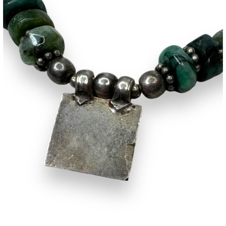 Handmade Sterling Tribal Emerald Necklace Bull Amulet Rajasthan Afghan Style